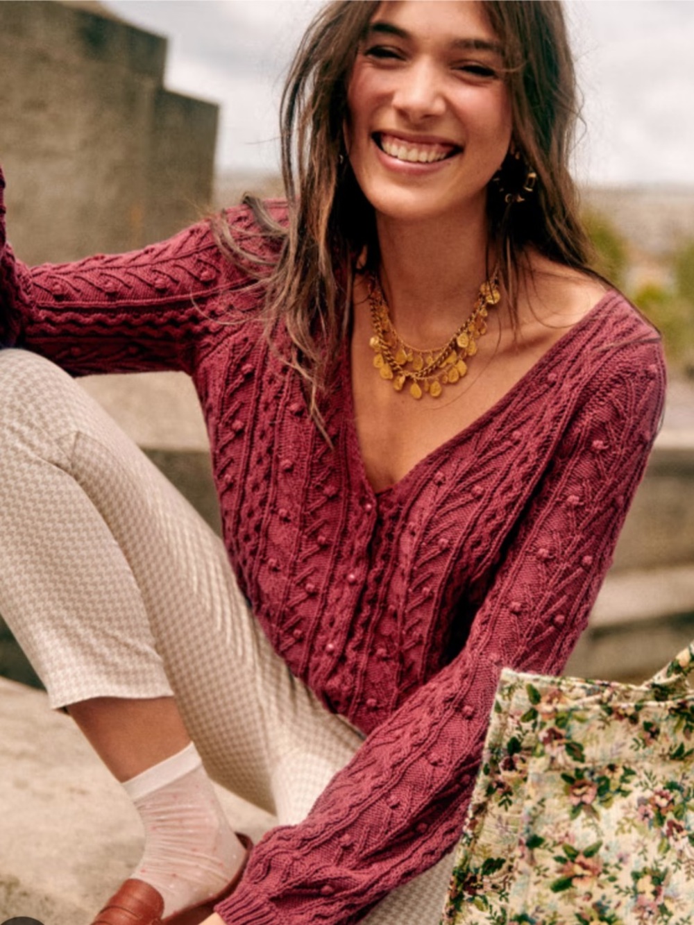 Sézane Beryl Cotton Cardigan - Berry